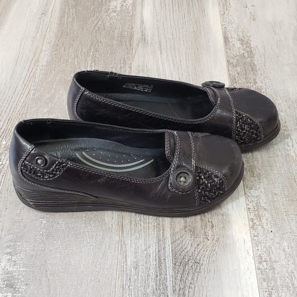 Dansko Pam Black Flats with Tweed & Buttons